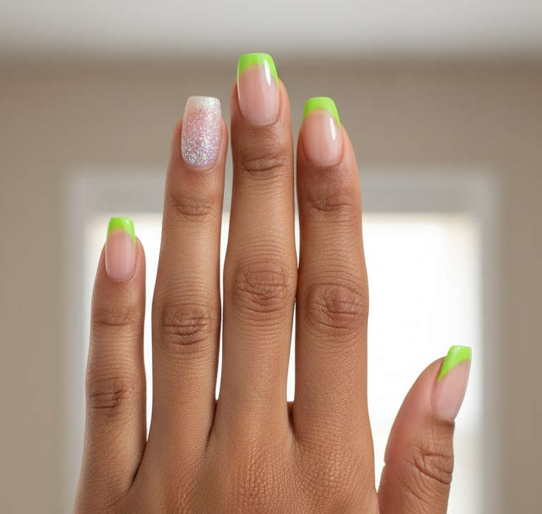 white glitter nails