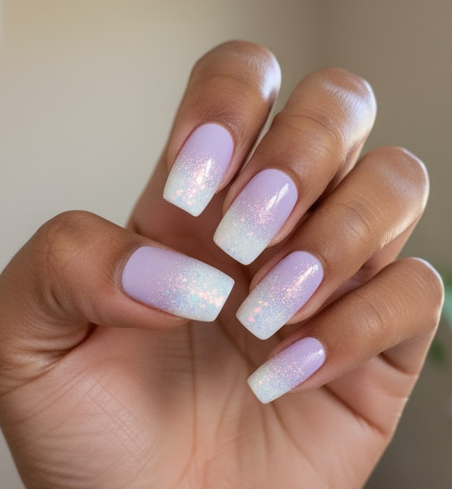 white glitter nails