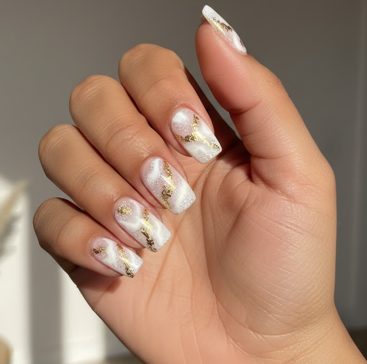 white glitter nails