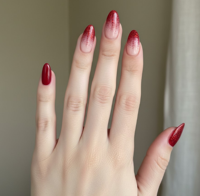 red glitter nails