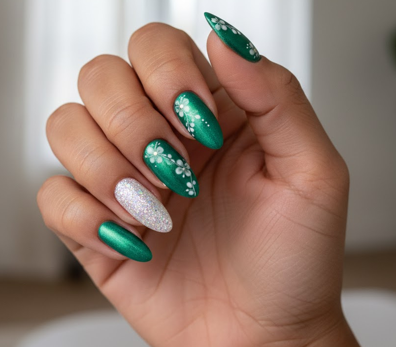 white glitter nails