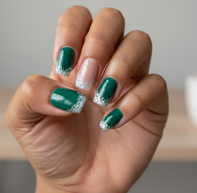 white glitter nails