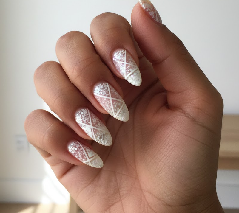 white glitter nails