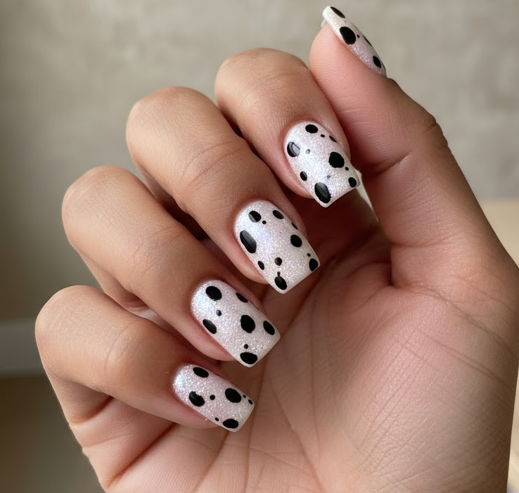 white glitter nails