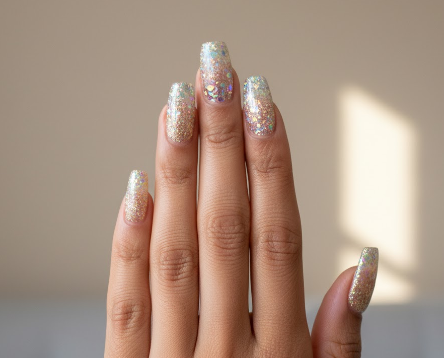 white glitter nails