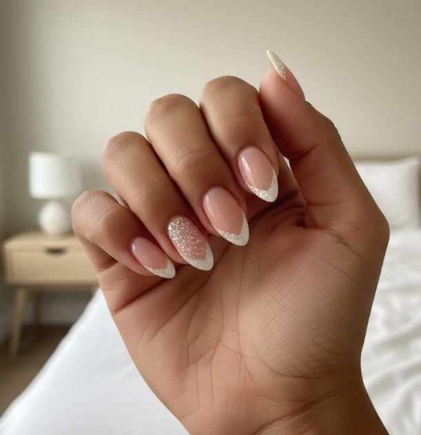 white glitter nails