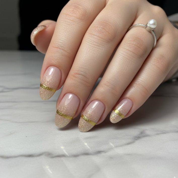 beige glitter nails