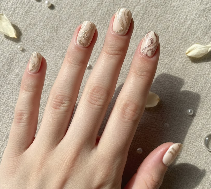 beige glitter nails