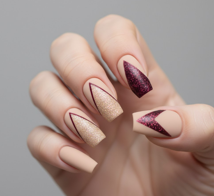 beige glitter nails