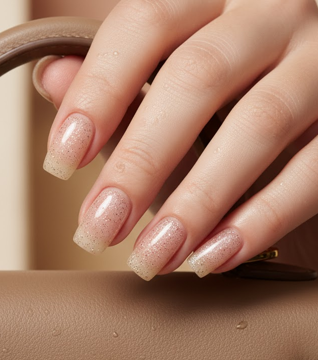 beige glitter nails