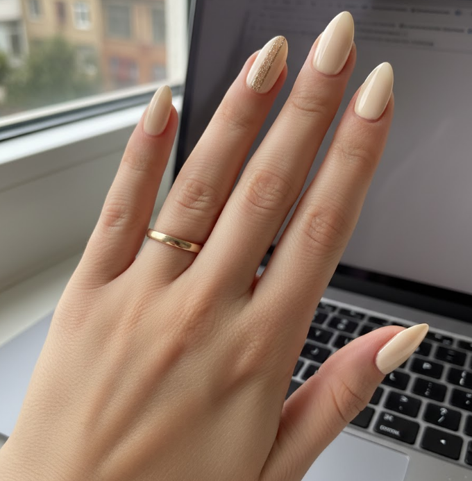 beige glitter nails