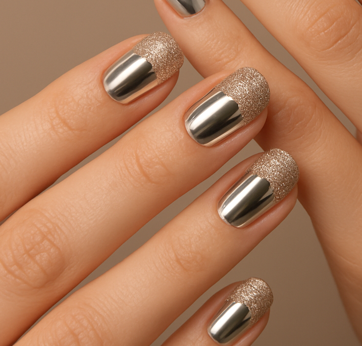 beige glitter nails