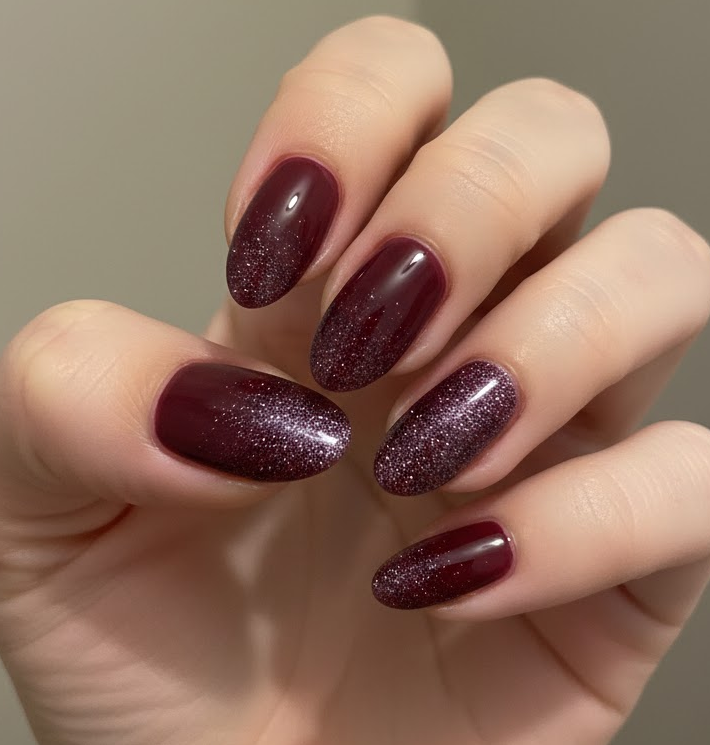 burgundy glitter nails