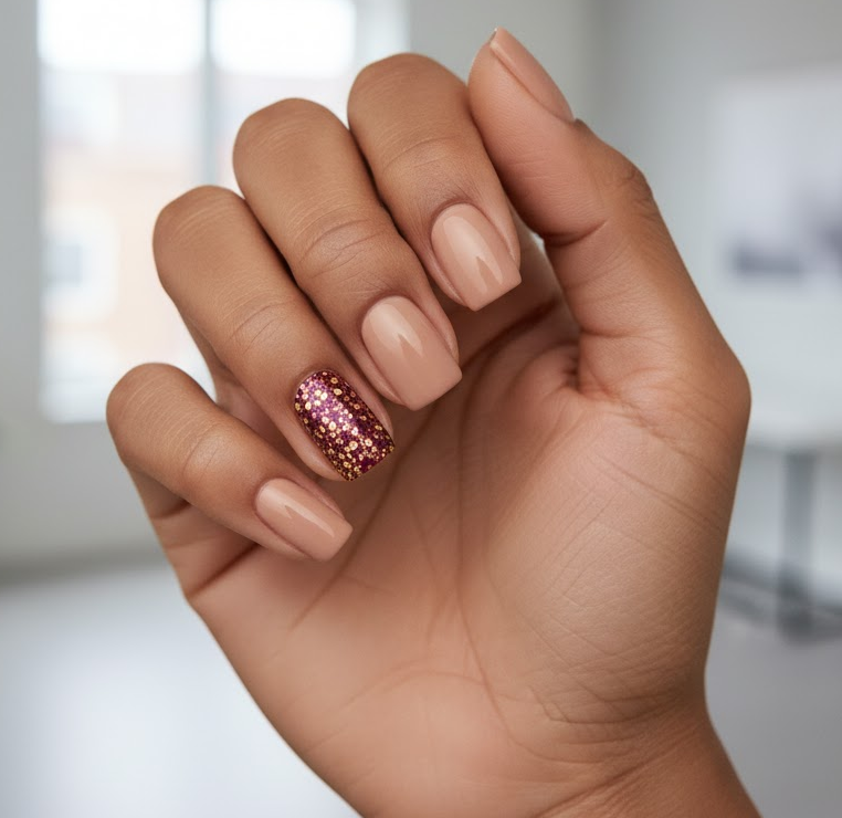 burgundy glitter nails