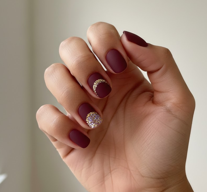 burgundy glitter nails