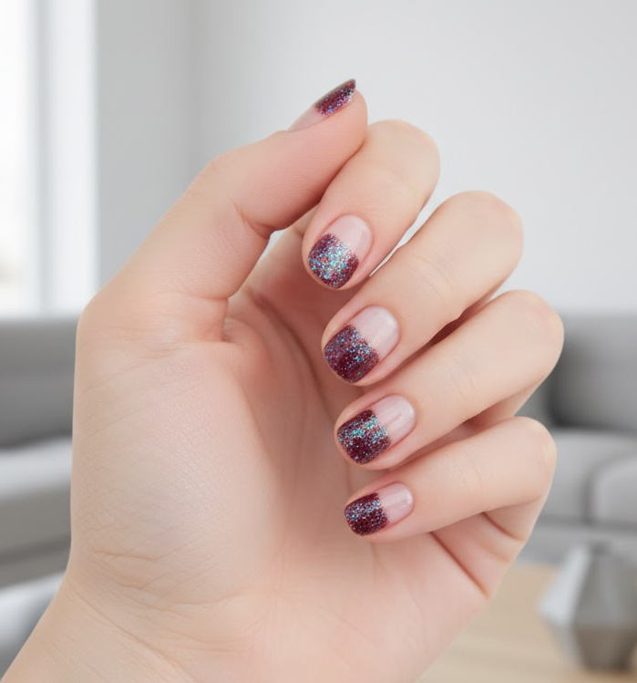 burgundy glitter nails