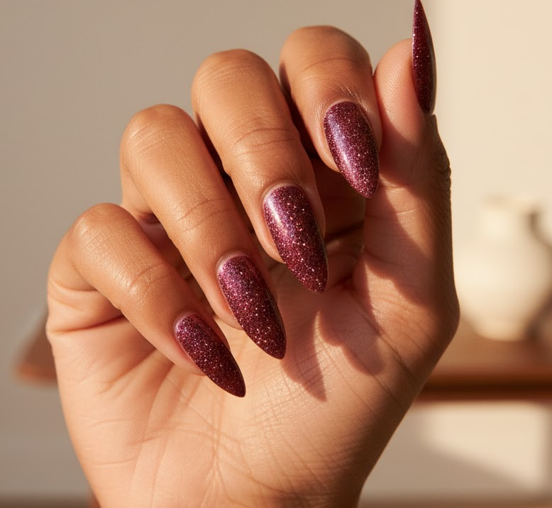 burgundy glitter nails