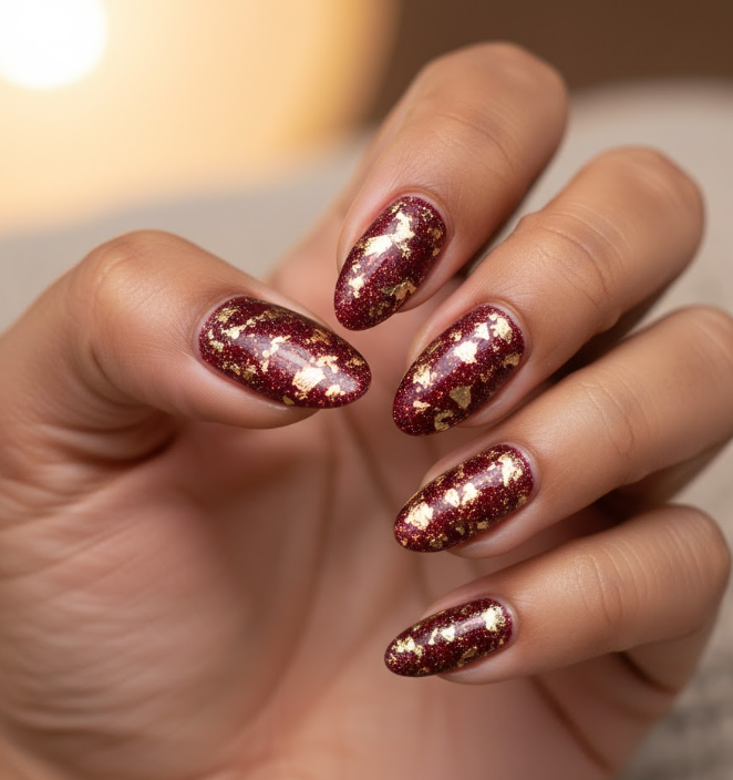 burgundy glitter nails