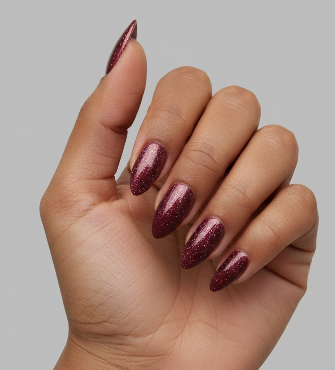 burgundy glitter nails