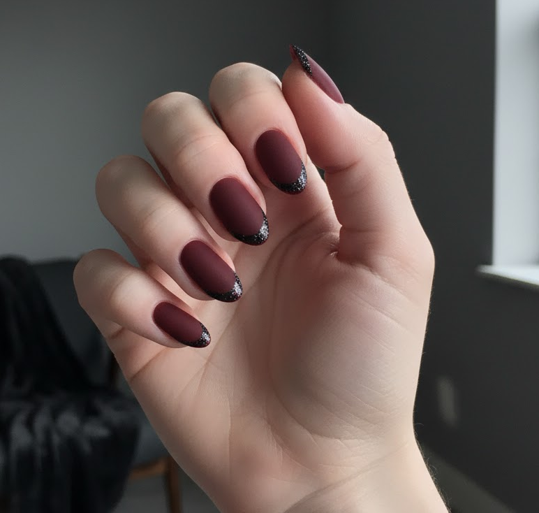 burgundy glitter nails