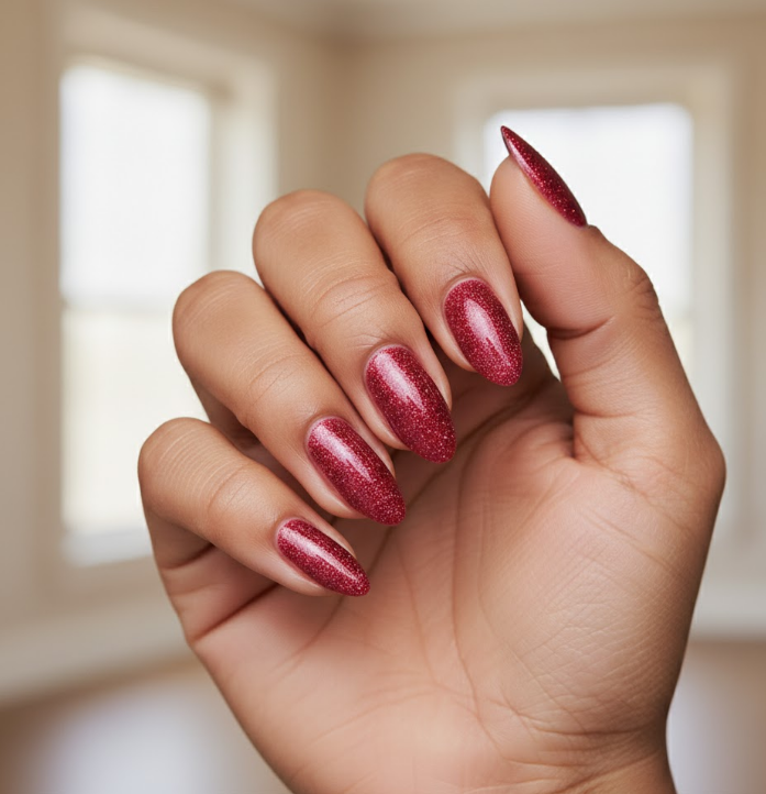 red glitter nails