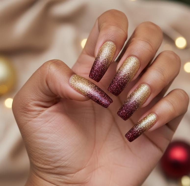 burgundy glitter nails