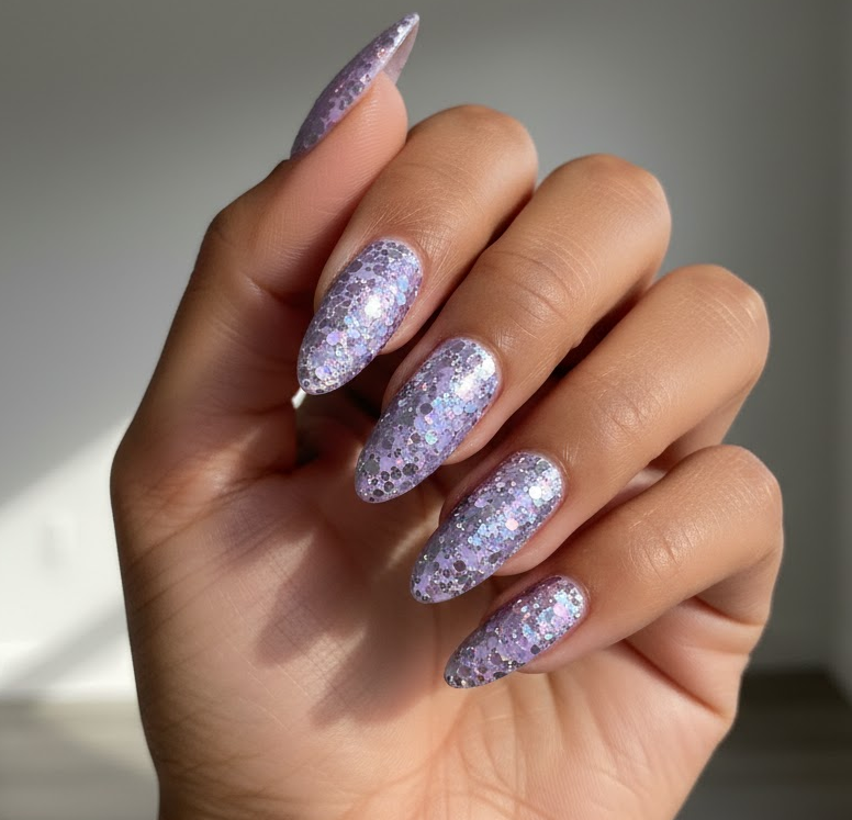 lavender glitter nails