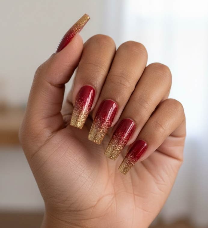 red glitter nails
