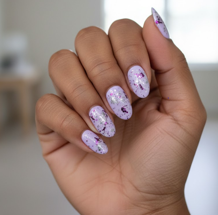 lavender glitter nails