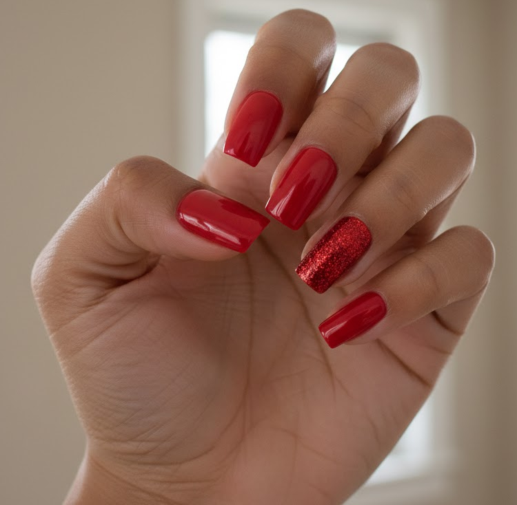 red glitter nails
