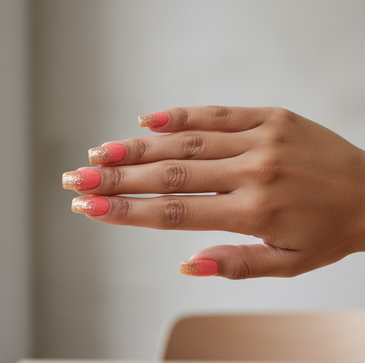 coral glitter nails
