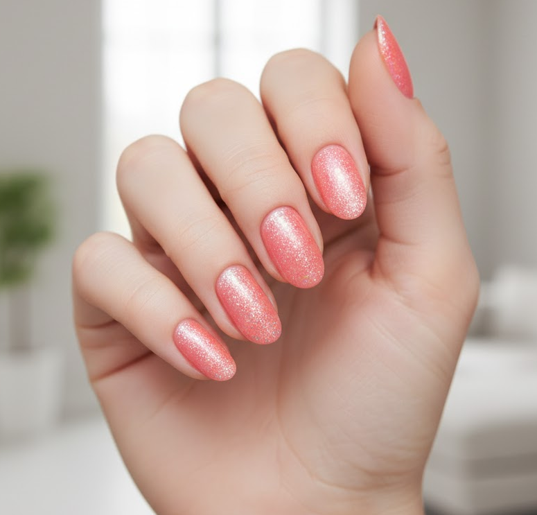 coral glitter nails