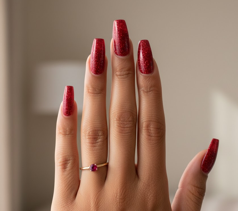 red glitter nails