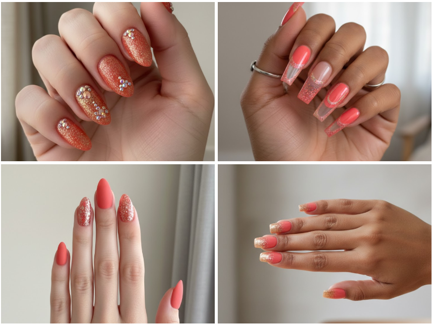 Coral & Glitter Nail Art: 15 Sparkling Design Ideas