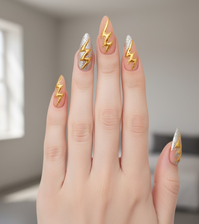 peach glitter nails