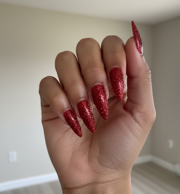 red glitter nails