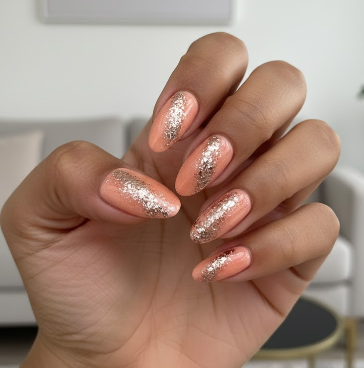 peach glitter nails