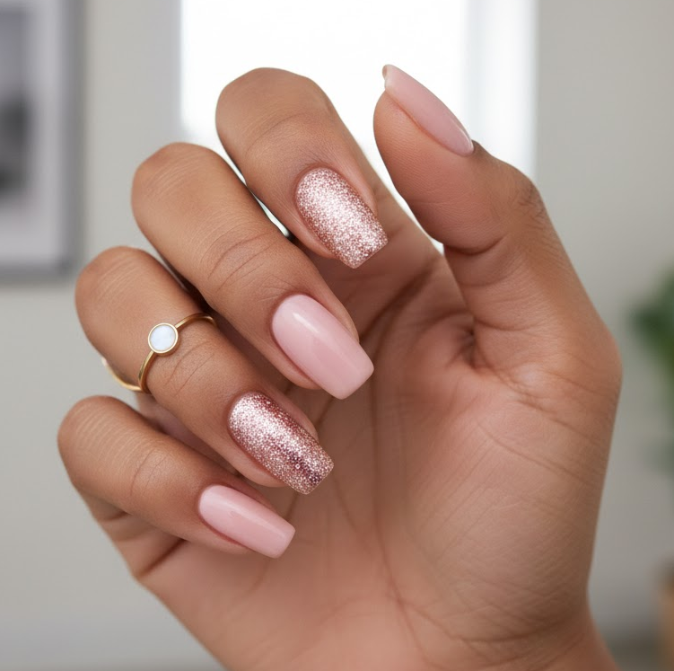 rose gold glitter nails