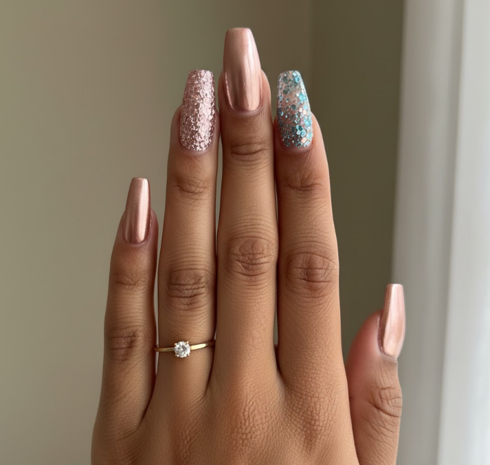 rose gold glitter nails