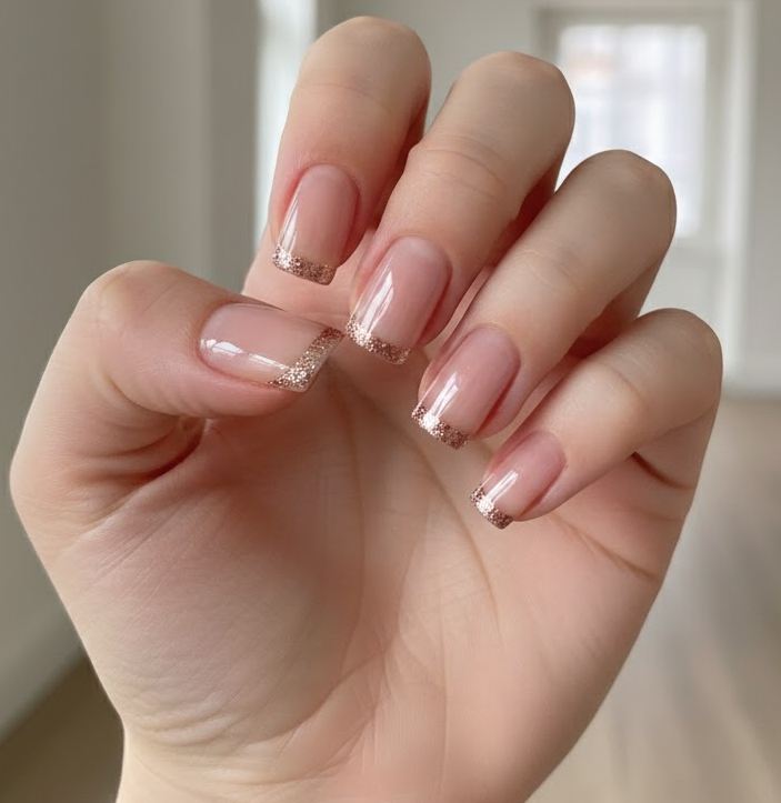 rose gold glitter nails