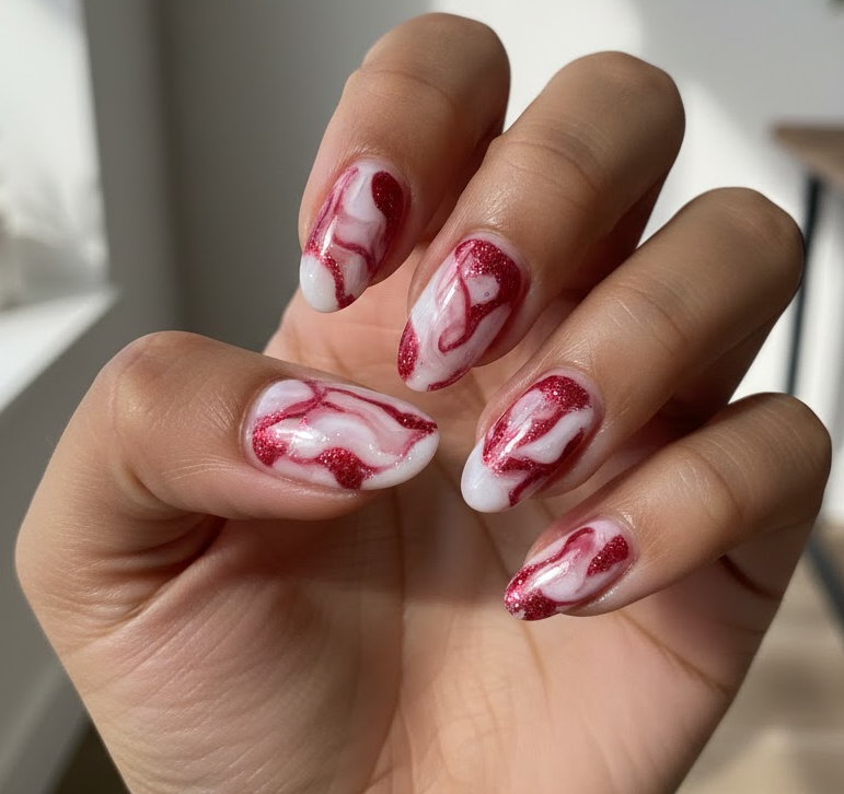 red glitter nails