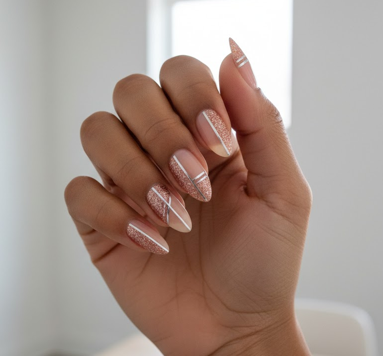 rose gold glitter nails