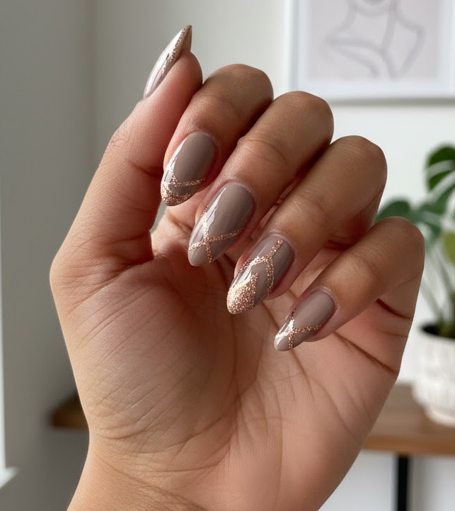 rose gold glitter nails