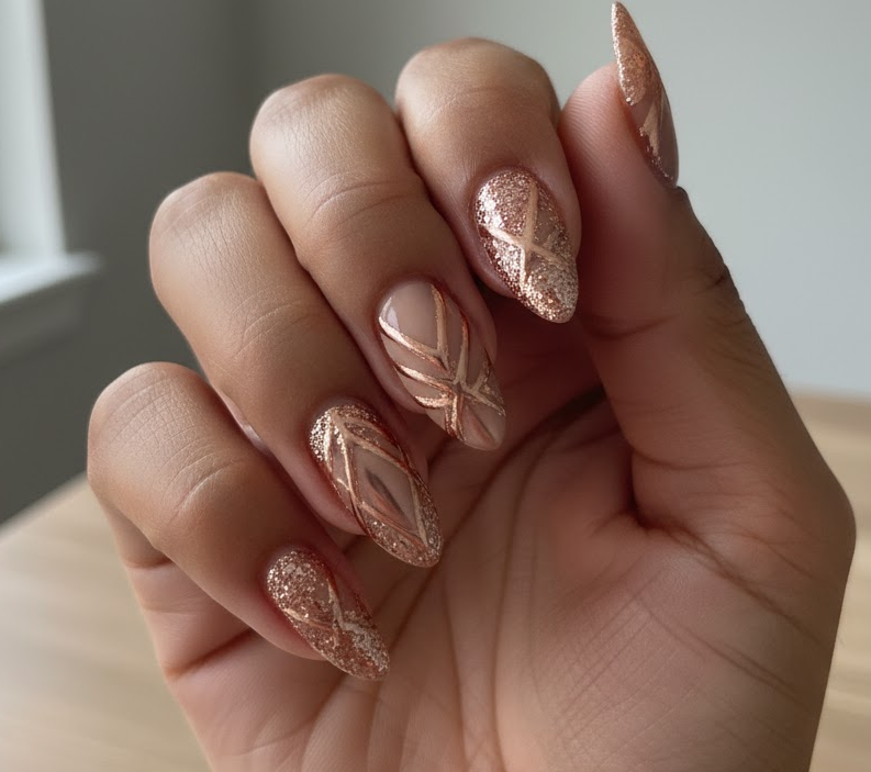 rose gold glitter nails