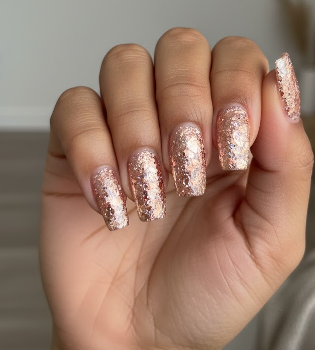 rose gold glitter nails