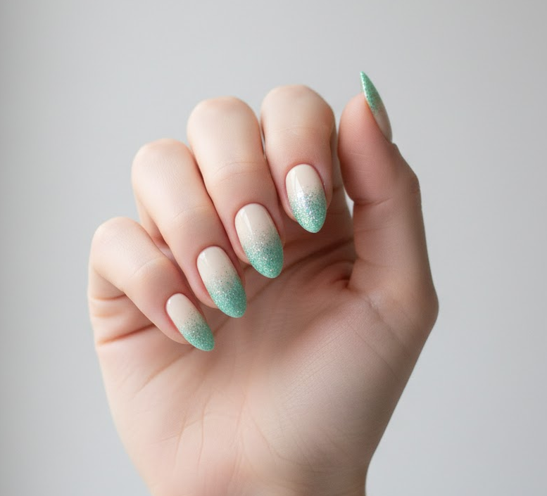 mint green glitter nails