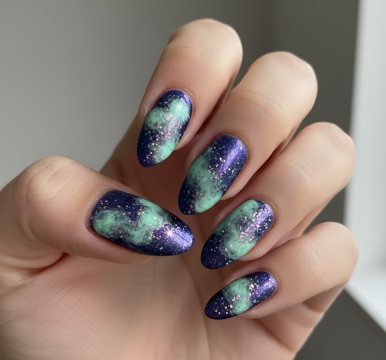 mint green glitter nails