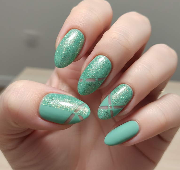 mint green glitter nails