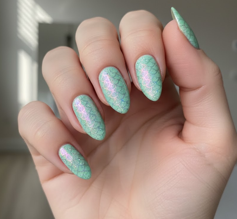 mint green glitter nails