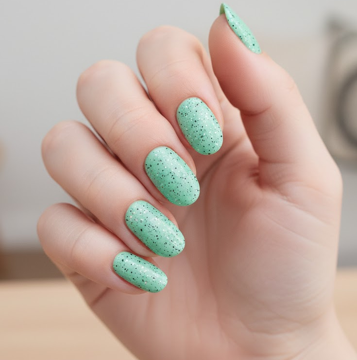 mint green glitter nails